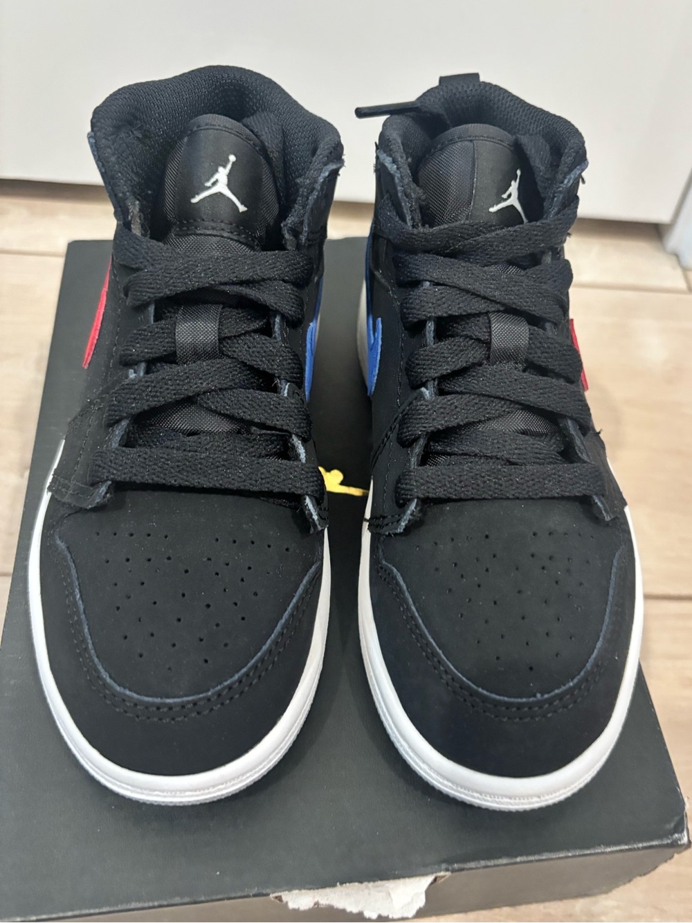 New in Box Toddler Jordan 1 Mid Multi Color Swoosh - Picture 2 of 10